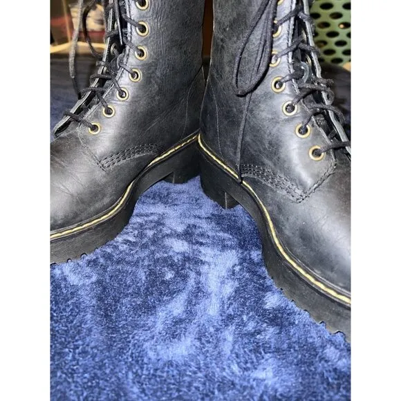 DR MARTENS Shriver Hi Black Burnished Wyoming Leather Boots Women 7 US