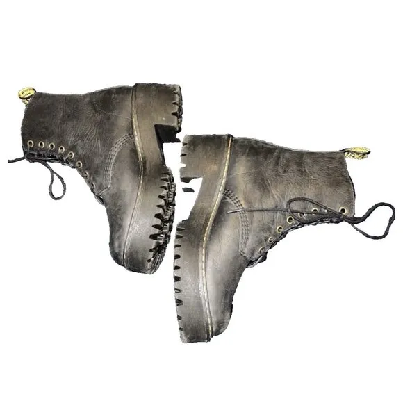 DR MARTENS Shriver Hi Black Burnished Wyoming Leather Boots Women 7 US