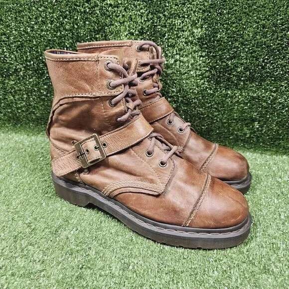 Dr Martens Triumph 1460 AirWair Brown‎ Leather Boots Buckle Men 10 Womens 11