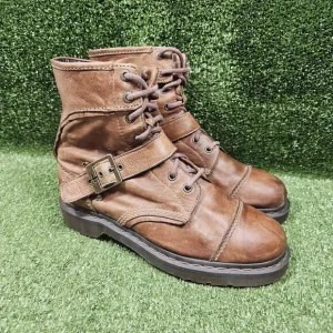 Dr Martens Triumph 1460 AirWair Brown‎ Leather Boots Buckle Men 10 Womens 11