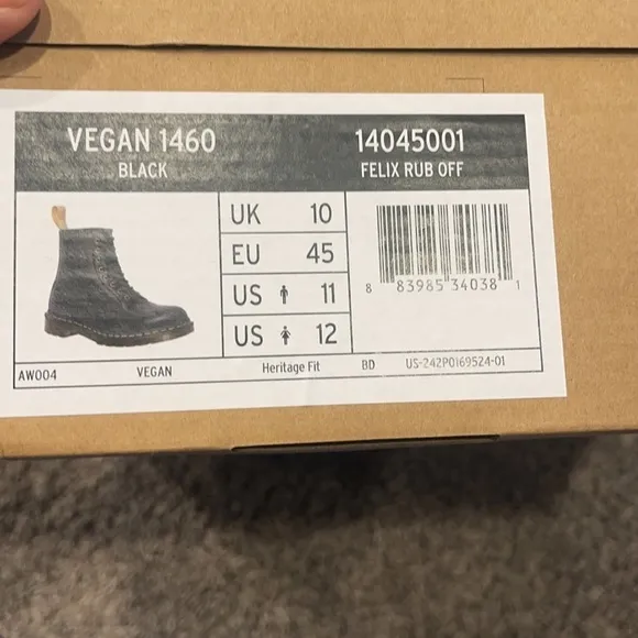 Dr. Martens VEGAN 1460 FELIX LACE UP BOOTS black size 11 men/ women size 12