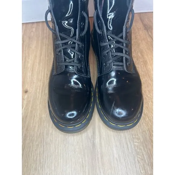 Dr Martens Women 9 Boots Black Patent Leather Combat Lace Up Indie Grunge Punk