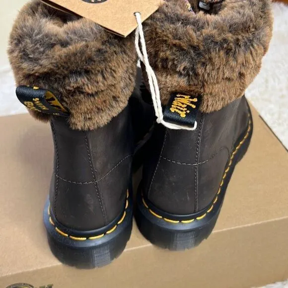 Dr. Martens Women's Serena Collar Streeter Faux Fur Winter Boots Gray Brown Sz 6