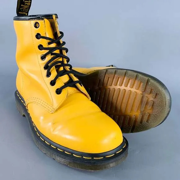 DR. MARTENS Yellow Leather Lace-Up Boots