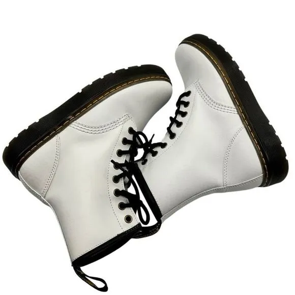 Dr. Martens Zavala Combat Boots White Lace Up Leather Ankle Womens US 6 Men 5
