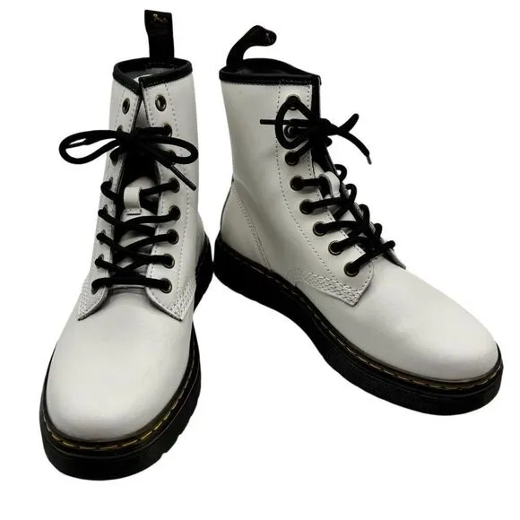 Dr. Martens Zavala Combat Boots White Lace Up Leather Ankle Womens US 6 Men 5