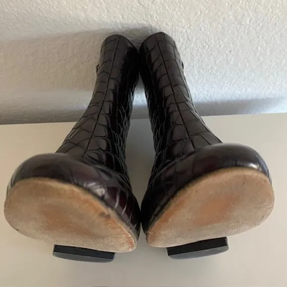 Dries Van Noten Croc-Effect Leather Ankle Boots 3” Heel Women 36.5M or US 6.5M