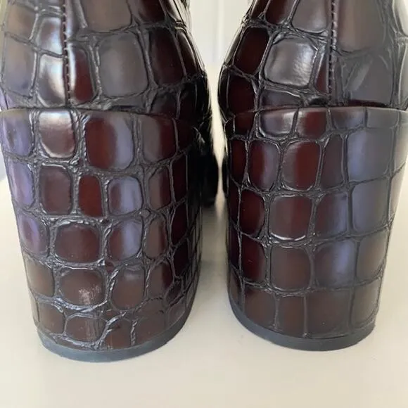 Dries Van Noten Croc-Effect Leather Ankle Boots 3” Heel Women 36.5M or US 6.5M