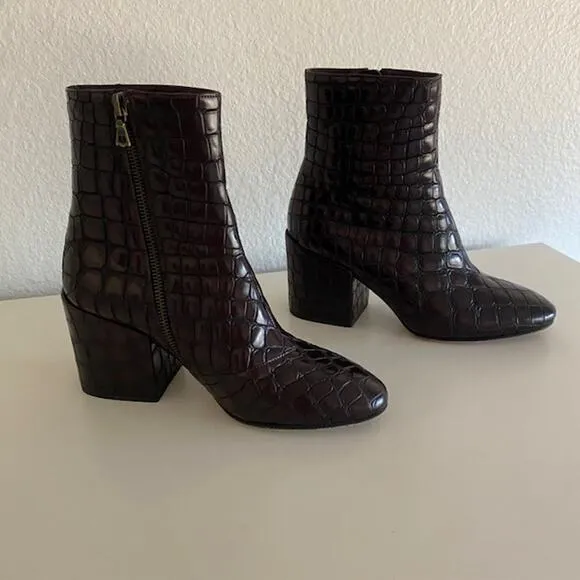 Dries Van Noten Croc-Effect Leather Ankle Boots 3” Heel Women 36.5M or US 6.5M