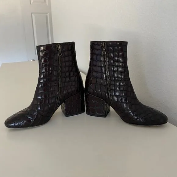 Dries Van Noten Croc-Effect Leather Ankle Boots 3” Heel Women 36.5M or US 6.5M