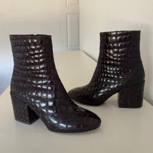 Dries Van Noten Croc-Effect Leather Ankle Boots 3” Heel Women 36.5M or US 6.5M