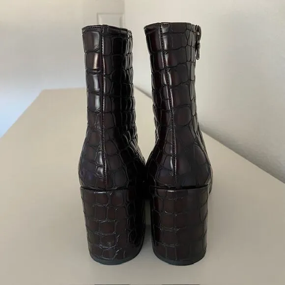 Dries Van Noten Croc-Effect Leather Ankle Boots 3” Heel Women 36.5M or US 6.5M