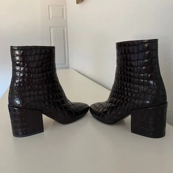Dries Van Noten Croc-Effect Leather Ankle Boots 3” Heel Women 36.5M or US 6.5M