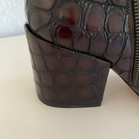 Dries Van Noten Croc-Effect Leather Ankle Boots 3” Heel Women 36.5M or US 6.5M