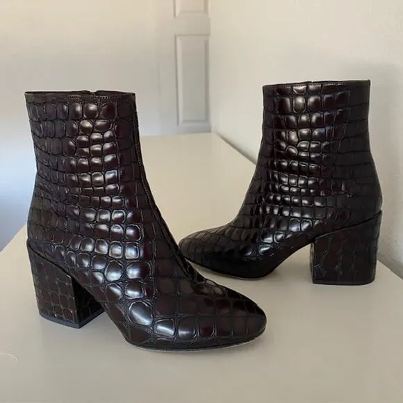 Dries Van Noten Croc-Effect Leather Ankle Boots 3” Heel Women 36.5M or US 6.5M