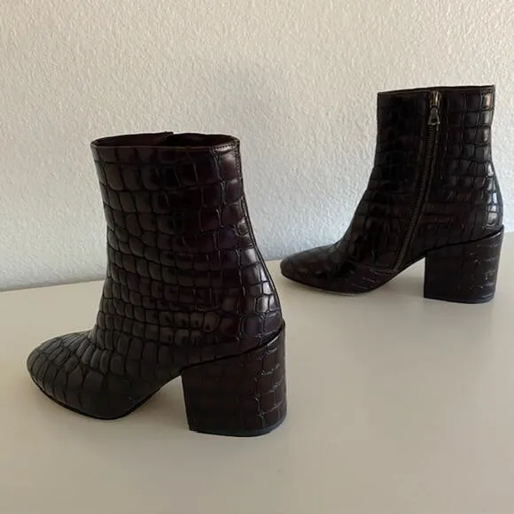 Dries Van Noten Croc-Effect Leather Ankle Boots 3” Heel Women 36.5M or US 6.5M