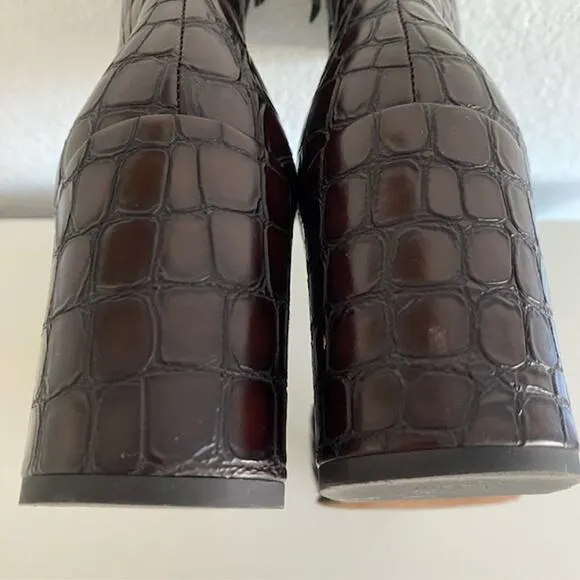 Dries Van Noten Croc-Effect Leather Ankle Boots 3” Heel Women 36.5M or US 6.5M