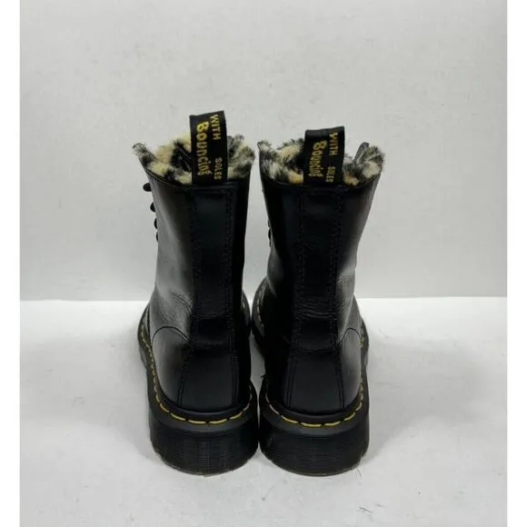 Dr. Martens 1460 Serena Leo Boots Women's Size 6 Black Faux Leopard Fur Lined