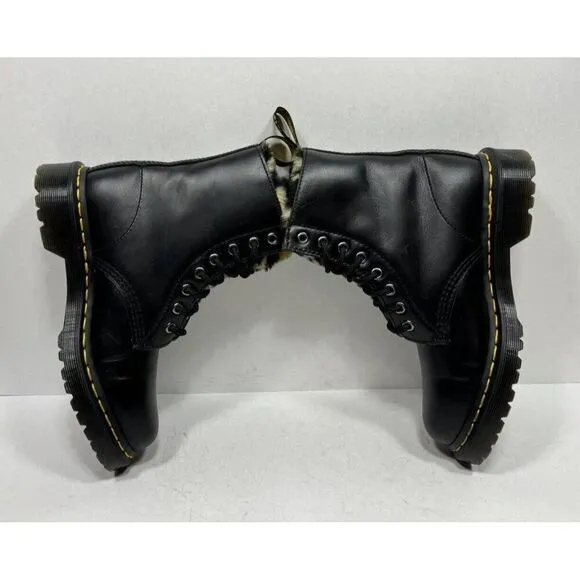 Dr. Martens 1460 Serena Leo Boots Women's Size 6 Black Faux Leopard Fur Lined