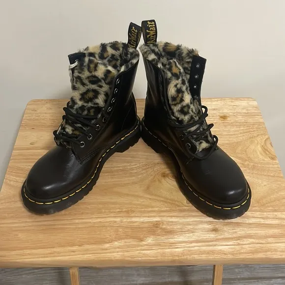 Dr.Martens Black Leopard Fur Boots Size 6