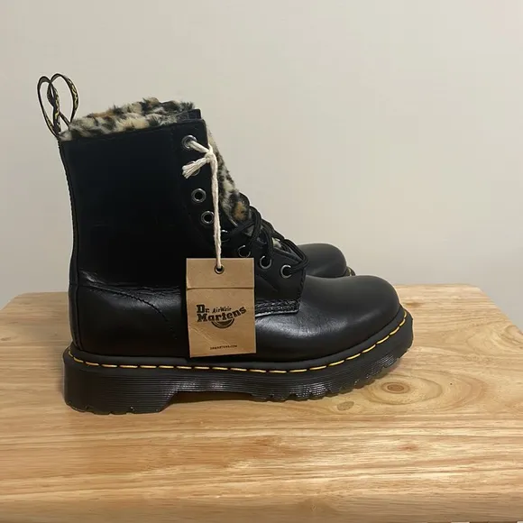 Dr.Martens Black Leopard Fur Boots Size 6