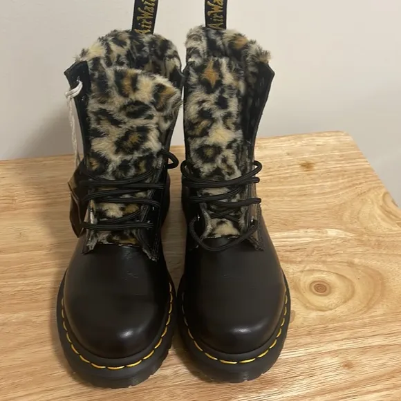 Dr.Martens Black Leopard Fur Boots Size 6