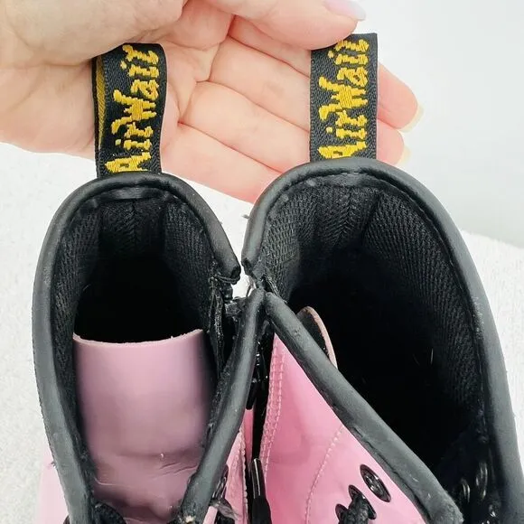 Dr. Martens Girl's Patent Leather Pink Combat Boots US Size 2 EU 1 Style 1460 J