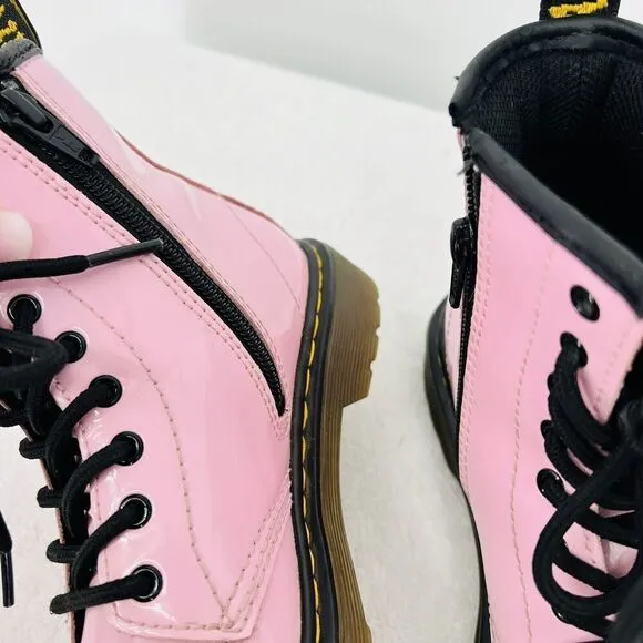 Dr. Martens Girl's Patent Leather Pink Combat Boots US Size 2 EU 1 Style 1460 J