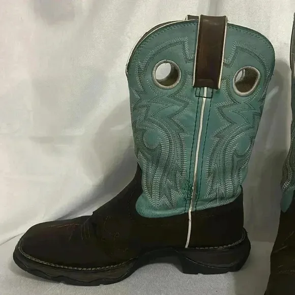 Durango Lady Rebel western squared toe cowgirlBoots dark brown &amp; turquoise SZ 6