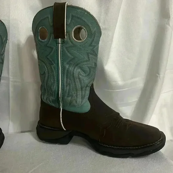 Durango Lady Rebel western squared toe cowgirlBoots dark brown &amp; turquoise SZ 6