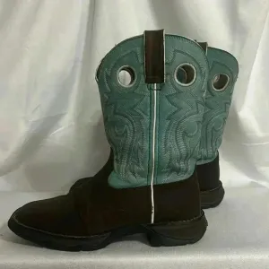 Durango Lady Rebel western squared toe cowgirlBoots dark brown &amp; turquoise SZ 6