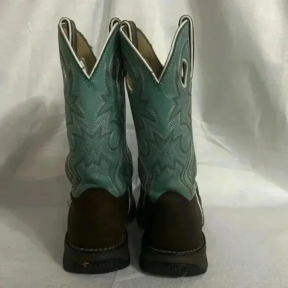 Durango Lady Rebel western squared toe cowgirlBoots dark brown &amp; turquoise SZ 6