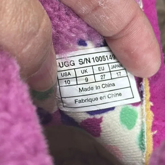 (E) UGG Australia Gemma Hot Pink Leather Fur Boots Kids Rhinestone Buckle