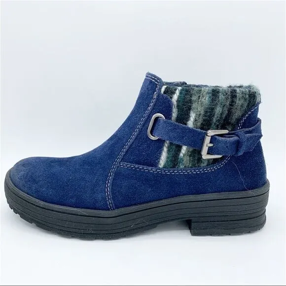 Earth Origins Water Repellent Suede Ankle Boots Tate Women Size 5.5 Blue QVC