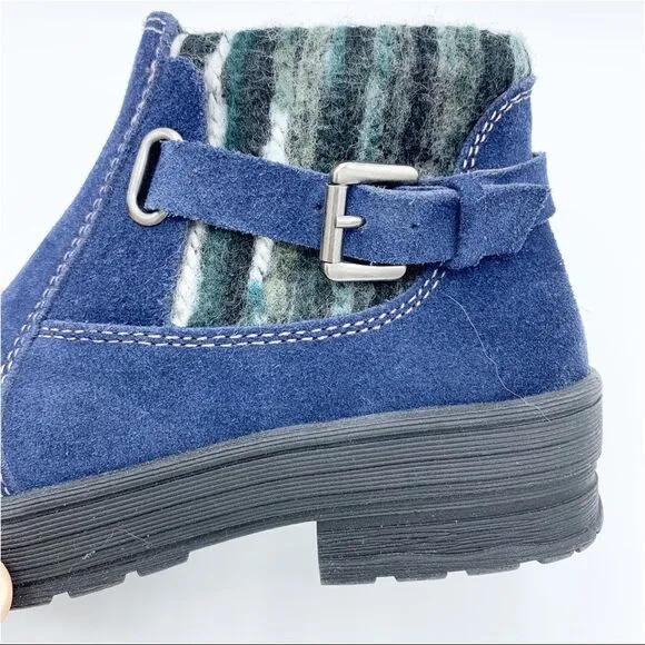 Earth Origins Water Repellent Suede Ankle Boots Tate Women Size 5.5 Blue QVC