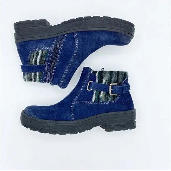 Earth Origins Water Repellent Suede Ankle Boots Tate Women Size 5.5 Blue QVC