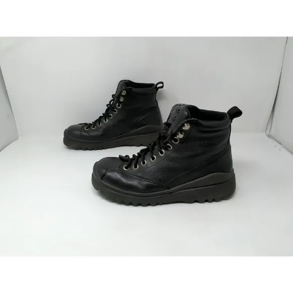 Ecco Boots Black Leather Men Size EU 40 Lace Up Ankle Boots Work‎ Y2K Chunky VTG