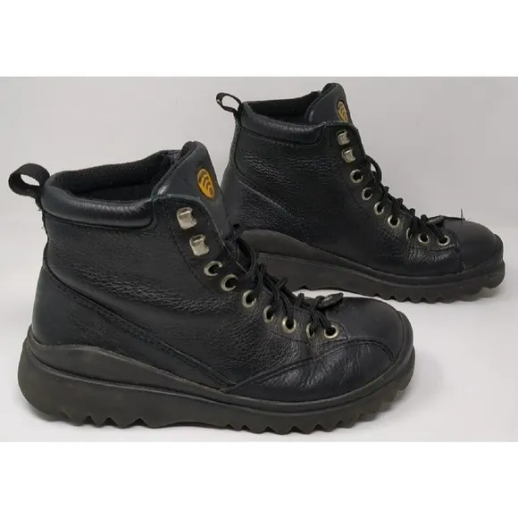 Ecco Boots Black Leather Men Size EU 40 Lace Up Ankle Boots Work‎ Y2K Chunky VTG
