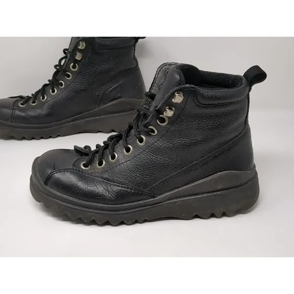 Ecco Boots Black Leather Men Size EU 40 Lace Up Ankle Boots Work‎ Y2K Chunky VTG