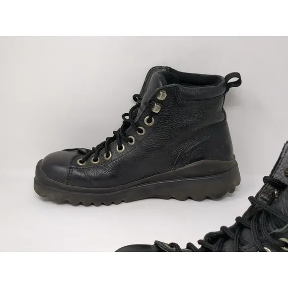 Ecco Boots Black Leather Men Size EU 40 Lace Up Ankle Boots Work‎ Y2K Chunky VTG