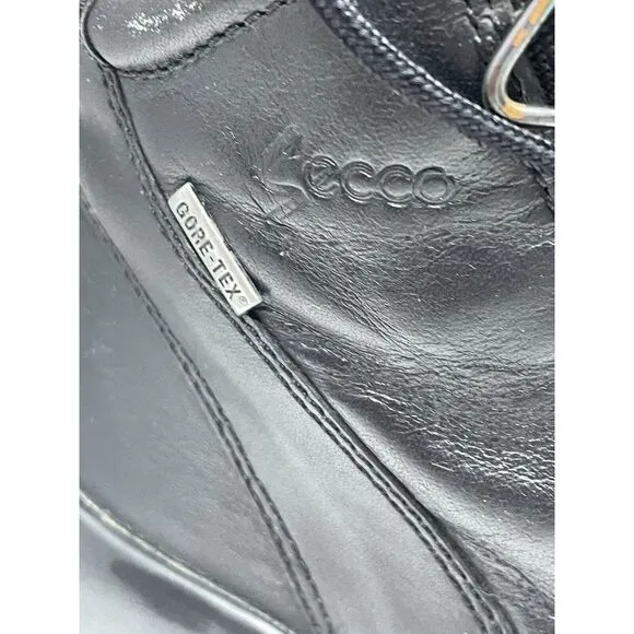 Ecco Gore-Tex 5 Eyelet Latex Sole Outdoor Black Leather Boots Womens Sz 8