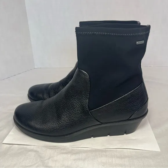 Ecco Skyler Ankle Boots Wedge Gore-Tex Leather Black Women 8