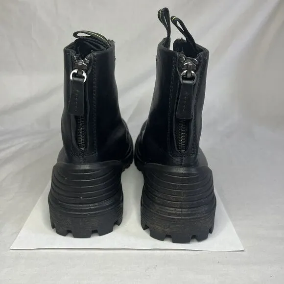 Ecco Tredtray High Cut Boots Cow Leather Combat Boots Lace Up Black Women 6-6.5