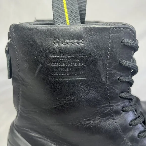 Ecco Tredtray High Cut Boots Cow Leather Combat Boots Lace Up Black Women 6-6.5
