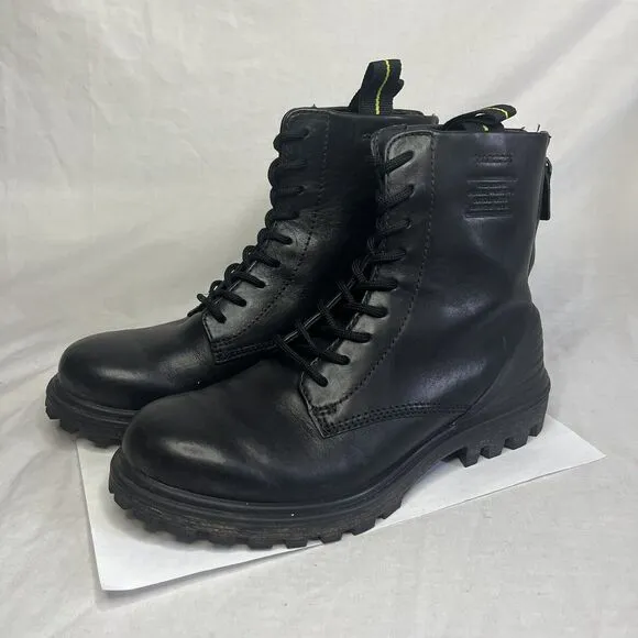 Ecco Tredtray High Cut Boots Cow Leather Combat Boots Lace Up Black Women 6-6.5