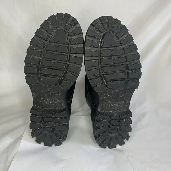 Ecco Tredtray High Cut Boots Cow Leather Combat Boots Lace Up Black Women 6-6.5