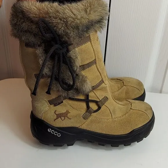 Ecco Gore-tex Fur Trim Sude Winter Boots Sz 35