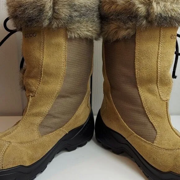 Ecco Gore-tex Fur Trim Sude Winter Boots Sz 35