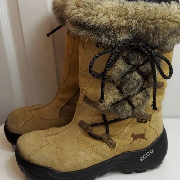 Ecco Gore-tex Fur Trim Sude Winter Boots Sz 35
