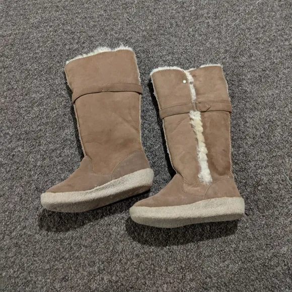 Eddie Bauer real fur leather suede shearling boots